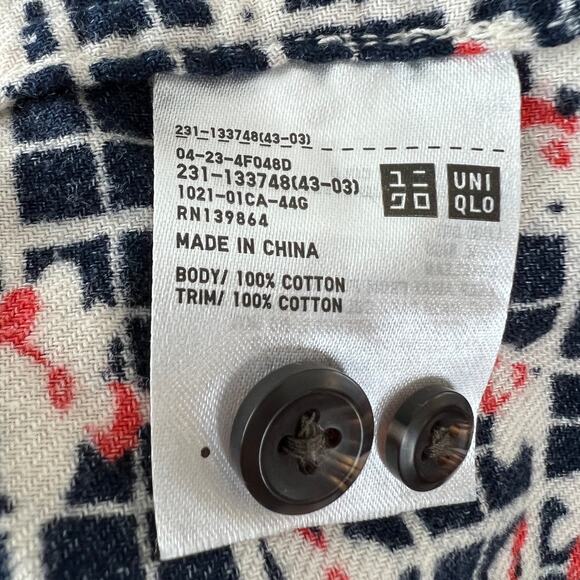 Ines De La Fressange x Uniqlo Black White Floral Button-Down Flannel Shirt Sz S - Picture 7 of 8